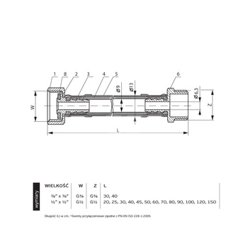 PHA-9105 G1/2xG1/2 100cm WZ PN12 DN8 Przyłącze elastyczne CuZn-EPDM-304