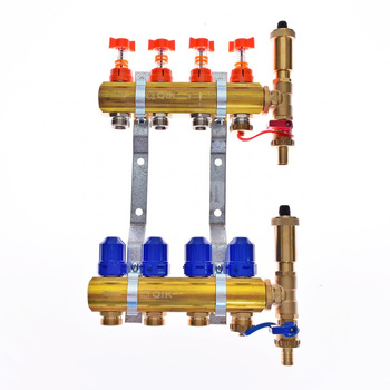 Rozdzielacz do ogrzewania podłogowego QIK Optimo STANDARD III - RMSZT-1-50 16-obieg. mosiądz GW 1'' x GZ 3/4'' + przepływomierz