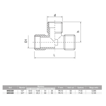 Trójnik VALVEX V-Pex mosiądz 3/4'' GZ