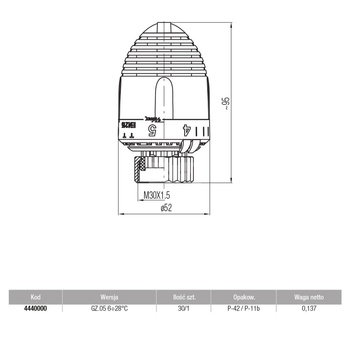 Głowica termostatyczna VECTOR GZ.05 6/28