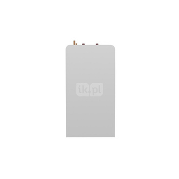 Zasobnik c.w.u. SWDP 200-2 O 2 C – stojący, o podstawie kwadratowej, ze stali nierdzewnej podgrzewacz do c.w.u. z jedną wężownicą do pomp ciepła, czujnik temp. na wyposażeniu. Biały szklany front komponuje się ze szklaną obudową pompy ciepła.
