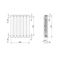 Grzejnik żeberkowy KFA Armatura ADR500/6 aluminium, podłączenie boczne 570 x 483 mm, kolor grafit