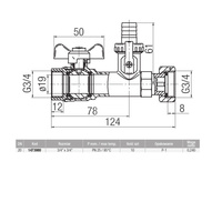 Zawór kulowy VALVEX Spin mosiądz niklowany, PN25 3/4'' GW z zaworem spustowym, uchwyt: motylek (czerwony)