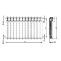 Grzejnik żeberkowy KFA Armatura G500F/12 aluminium, podłączenie boczne 572 x 966 mm, kolor biały (RAL 9010)