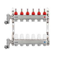 Rozdzielacz stalowy F-Comfort z zaworami termostatycznymi, przepływomierzami, ręcznym odpowietrznikiem i zaworem spustowym, 3-drogowy
