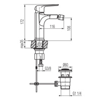 AURORA ROSE GOLD Bateria bidetowa stojąca z korkiem spustowym