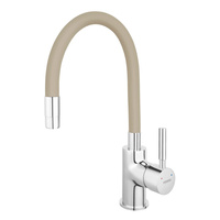 Bateria zlewozmywakowa FERRO ZUMBA INOX, kolor stal, elastyczna beżowa wylewka