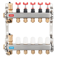 Rozdzielacz 7-drogowy z zaworami termostatycznymi, przepływomierzami i złączkami, stal nierdzewna