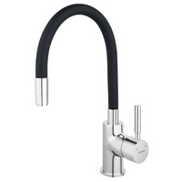 Bateria zlewozmywakowa FERRO ZUMBA INOX, kolor stal, elastyczna czarna wylewka