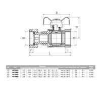 Zawór kulowy VALVEX Spin mosiądz niklowany, PN25 1/2'' x 3/4'' GW, uchwyt: motylek