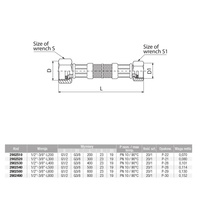 Wąż przyłączeniowy elastyczny VALVEX Viper Plus z oplotem (stal nierdzewna), GW x GW, 1/2'' x 3/8'', długość 800 mm