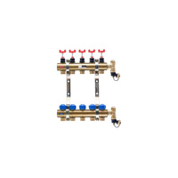 Rozdzielacz do ogrzewania podłogowego QIK PC BASIC II 4-obieg. mosiądz GW 1'' x GZ 3/4'' + przepływomierz