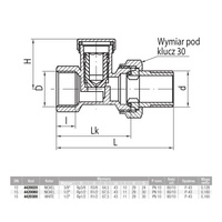 Zawór grzejnikowy powrotny prosty VECTOR 1/2 typ ZO-P-15, niklowany