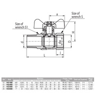Zawór kulowy VALVEX Onyx mosiądz niklowany, PN40 1/2'' GZ x GW, uchwyt: motylek