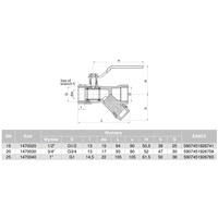 Zawór kulowy VALVEX Opti mosiądz, PN25 3/4'' GW z filtrem skośnym, uchwyt: dźwignia