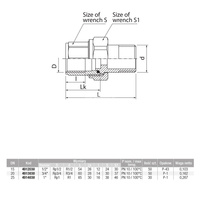 Złączka (śrubunek) prosta śrutowana z oringiem (wersja długa) VALVEX Twist, 3/4 (GZ x GW)