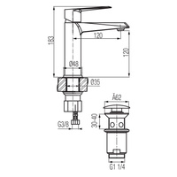 QUASAR Bateria umywalkowa stojąca z automatycznym korkiem spustowym