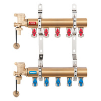 Rozdzielacz do instalacji c.o. FERRO N-RO10S mosiądz 1'', 10-obieg. GW zawór kulowy 16 x 2mm