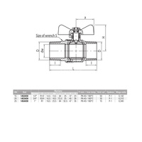 Zawór kulowy VALVEX Onyx mosiądz niklowany, PN40 1'' GZ, uchwyt: motylek