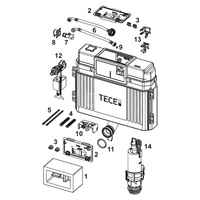 Spłuczka podtynkowaTECETECE, 522 x 485 x 141 mm, uruchamiana od góry, uruchamiana od przodu, z kolanem odpływowym 50mm