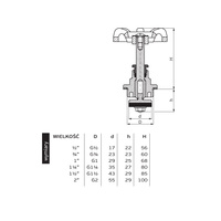 G02 G1/2 PN10 Głowica do zaworu zaporowego DN15 żeliwnego PN-M-75002