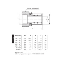 732 O20xG1/2 W Złączka nakrętna-mufa klasa 1/10 5/6 20x2 CuZn typ "U"